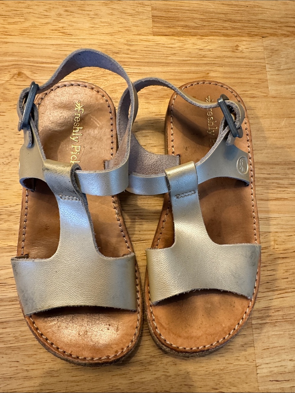 Toddler Girls Freshly Picked Gold T-Strap Leather Sandals